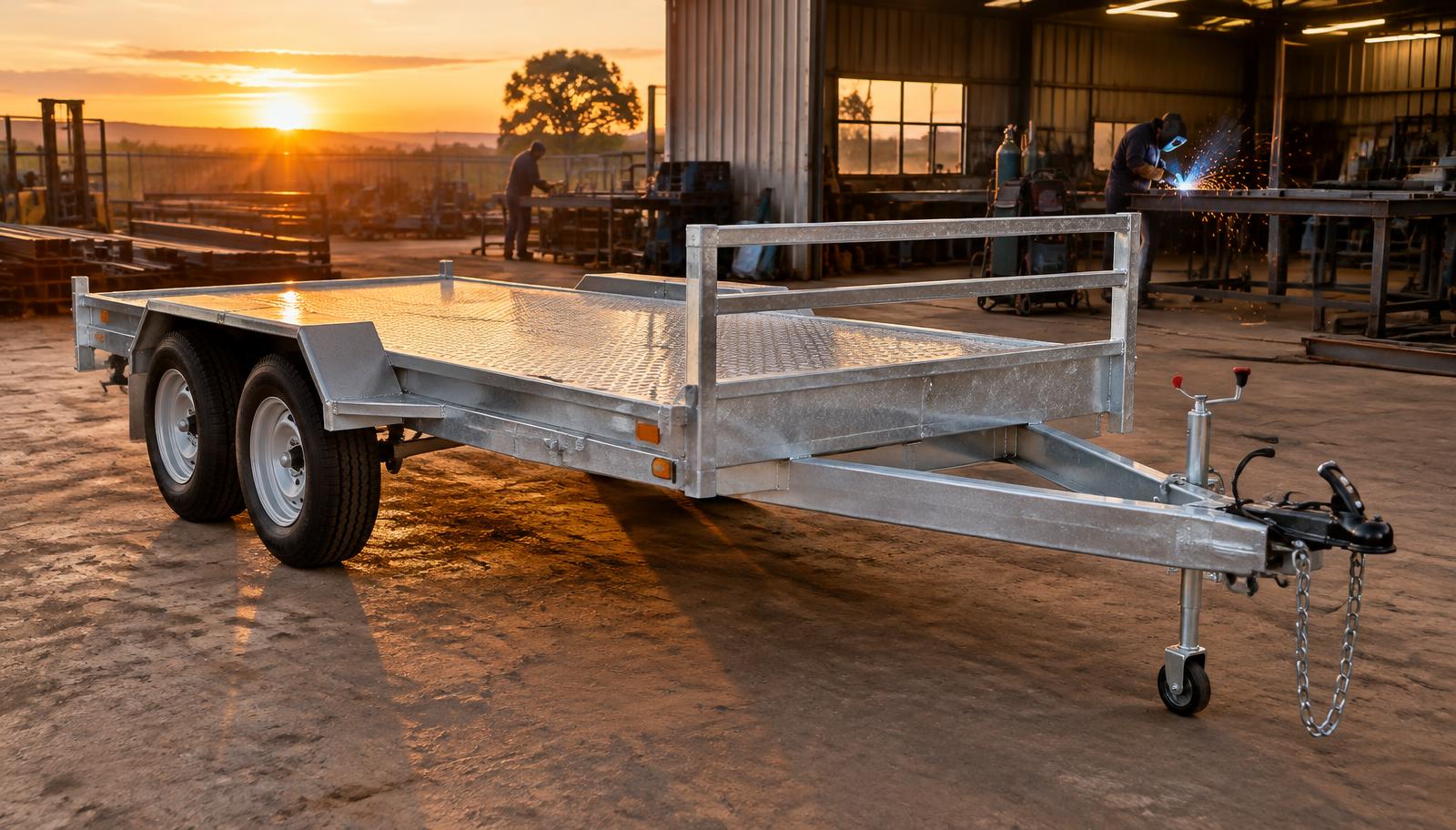 Galvanised double axle trailer at the Access Trailers workshop